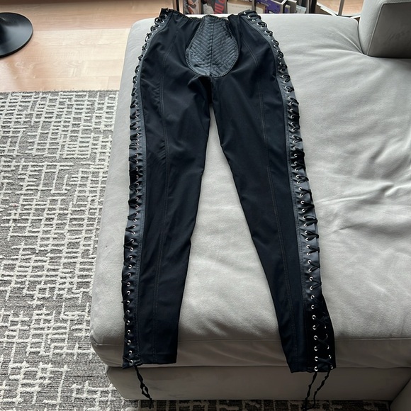 New JEAN PAUL GAULTIER x Lotta Volkova Lace-up Satin & Mesh Leggings Size 38 FR - Picture 4 of 10